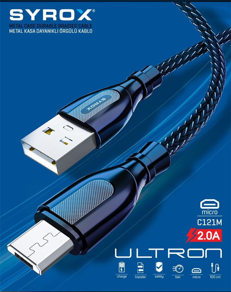 Usb to Micro Metal Kablo 2.0A/1M Ip Sargi 