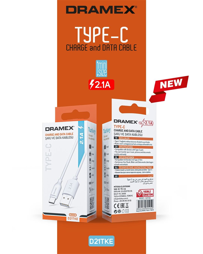 D21TKE - Dramex 2.1A Type-C Kablo Eco 