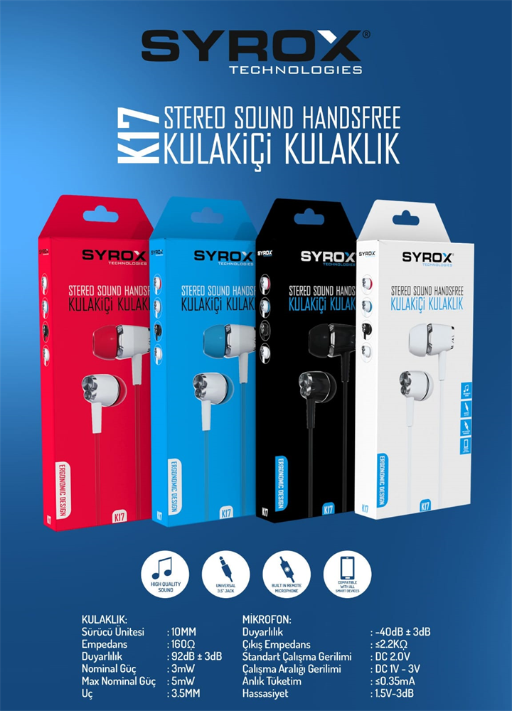 SYROX K17  Stereo Kulakiçi Kulaklik