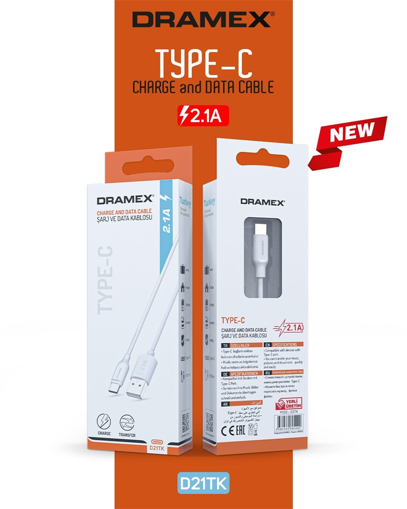 D21TK - Dramex 2.1A Type-C Kablo