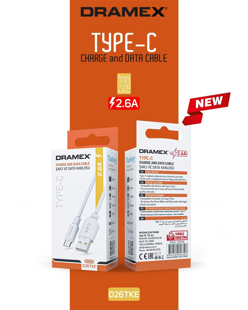 D26TKE - Dramex 2.6A Type-C Kablo Eco