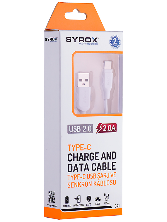 Syrox Type-C 2 Amper 1,2M Kablo