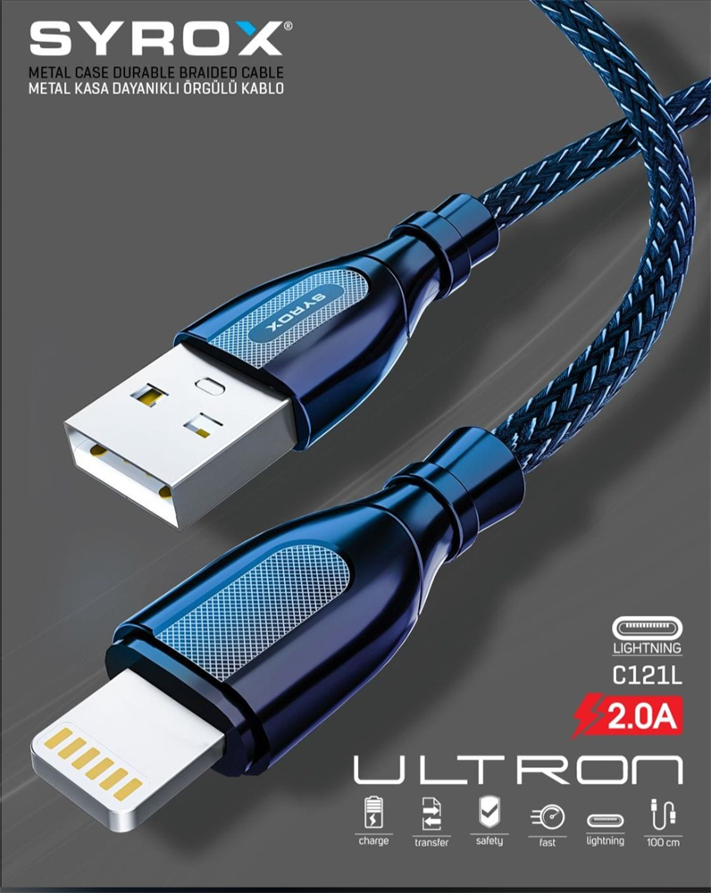 Usb to Lightning Metal Kablo 2.0A/1M Ip Sargi